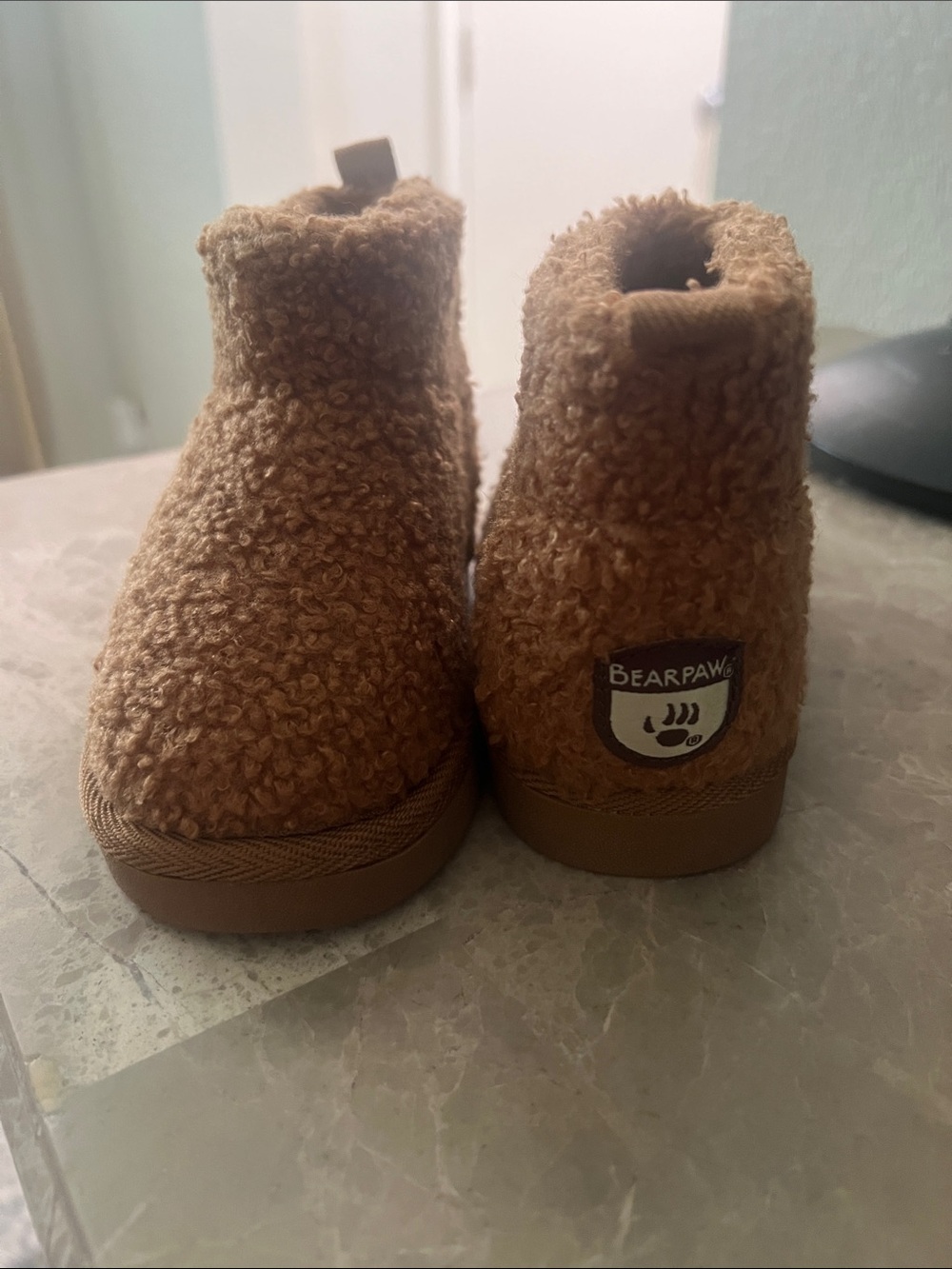 Kids BearPaw Teddy Sherpa Ankle Booties - Chestnut Brown